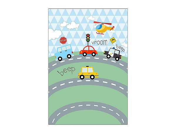 Painel De Festa Vertical 1,50 x 2,20 -  Cidade Carrinhos 023