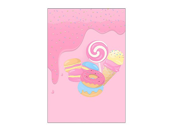 Painel De Festa Vertical 1,50 x 2,20 - Doces Deliciosos Tons de Rosa 024