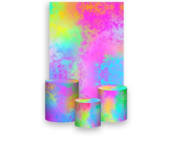 Painel De Festa Vertical 1,50 x 2,20 + Trio De Capas Cilindro - Cores Vibrantes Efeito Neon 023