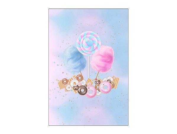 Painel De Festa Vertical 1,50 x 2,20 - Doces Tom Azul e Rosa 026