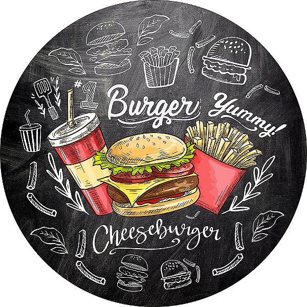 Painel De Festa Redondo 1,50x1,50 - Hambúrguer Chalkboard 011