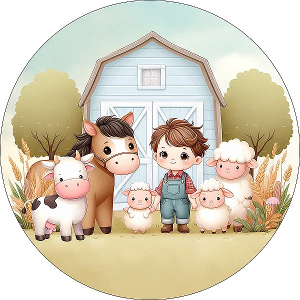 Painel De Festa Redondo 1,50x1,50 - Fazendinha Boiadeiro Cute 049