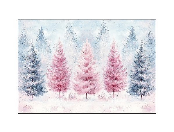 Fundo Fotográfico 2,20 x 1,50 - Floresta de Neve Árvores Azul e Rosa 190