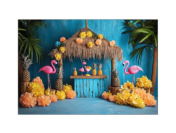 Fundo Fotográfico 2,20 x 1,50 - Tropical Flamingo e Pompons 033