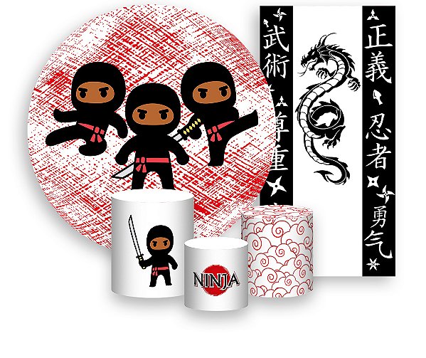 Painel De Festa + Trio De Capas Cilindro + Faixa Veste Fácil - Ninjas Cute 027