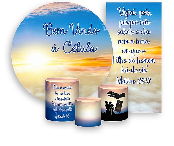 Painel De Festa + Trio De Capas Cilindro + Faixa Veste Fácil - Religioso Bem Vindo á Célula 024