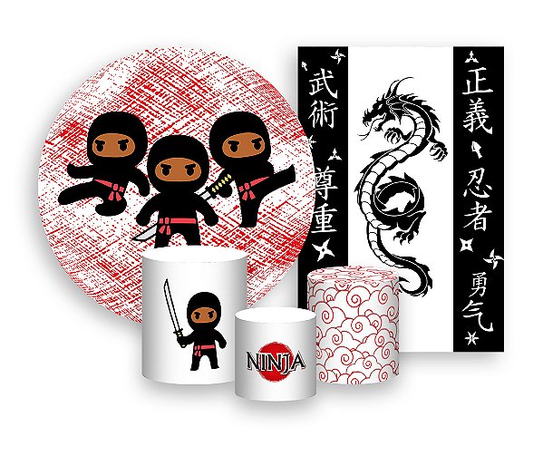 Kit 2 Painéis De Festa + Trio De Capas Cilindro - Ninjas Cute 025
