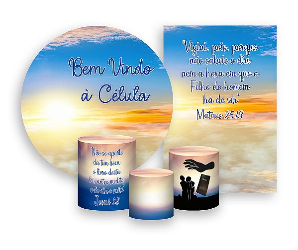 Kit 2 Painéis De Festa + Trio De Capas Cilindro - Religioso Bem Vindo á Célula 026