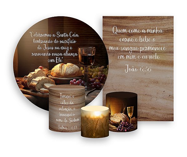 Kit 2 Painéis De Festa + Trio De Capas Cilindro - Religioso Celebração Santa Ceia 027