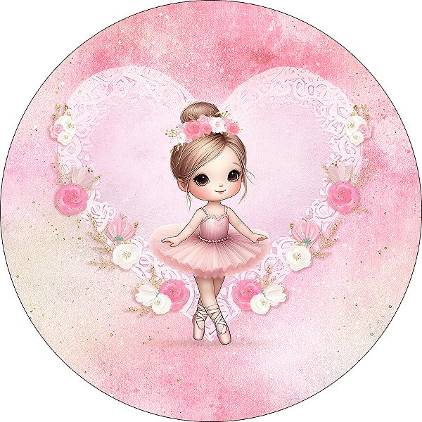 Painel De Festa Redondo 1,50x1,50 - Bailarina Cute Rosa 037