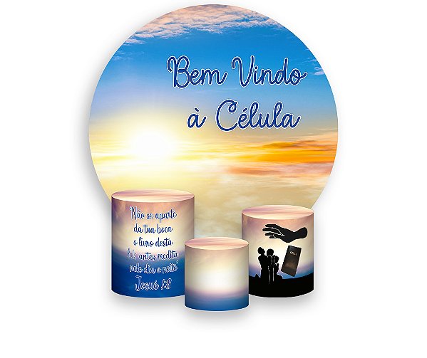 Painel De Festa Redondo 1,50 x 1,50 + Trio De Capas Cilindro - Religioso Bem Vindo á Célula 060