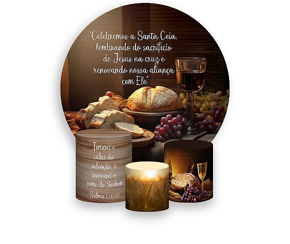 Painel De Festa Redondo 1,50 x 1,50 + Trio De Capas Cilindro - Religioso Celebração Santa Ceia 061