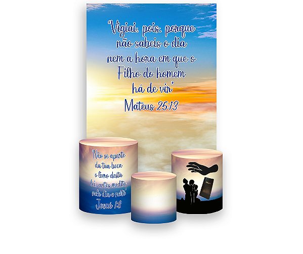 Painel De Festa Vertical 1,50 x 2,20 + Trio De Capas Cilindro - Religioso Bem Vindo á Célula 076