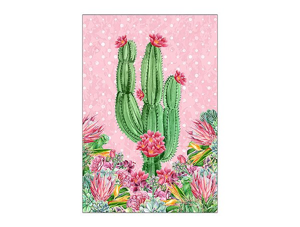 Painel De Festa Vertical 1,50 x 2,20 -  Cactos e Flores Rosas 149