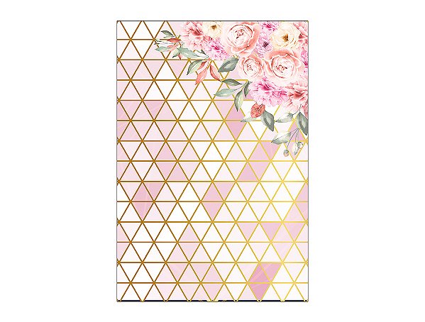 Painel De Festa Vertical 1,50 x 2,20 - Geométrico Floral Rosa e Dourado 045
