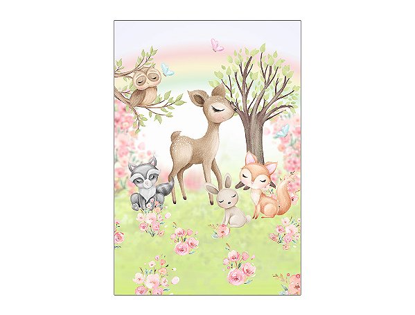 Painel De Festa Vertical 1,50 x 2,20 - Bosque Rosa Cute 019