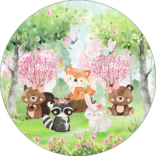 Painel De Festa Redondo 1,50x1,50 - Bosque Animais Fofinhos 027
