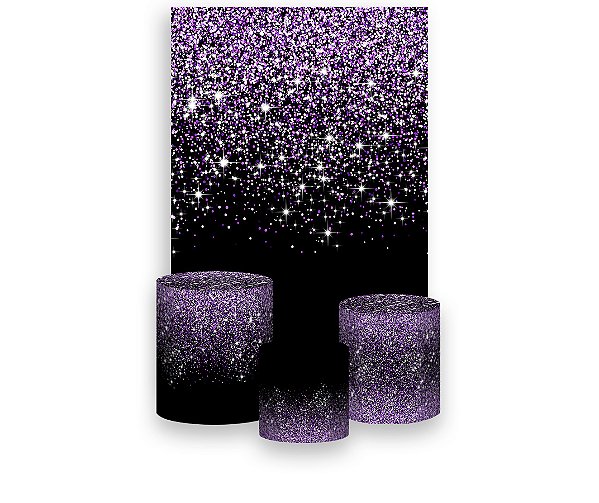 Painel De Festa Vertical 1,50 x 2,20 + Trio De Capas Cilindro - Efeito Glitter Lilás Caindo 103