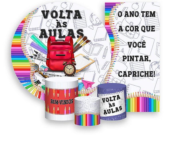 Painel De Festa + Trio De Capas Cilindro + Faixa Veste Fácil - Volta as Aulas Material Escolar 009