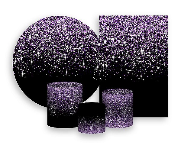 Kit 2 Painéis De Festa + Trio De Capas Cilindro - Efeito Glitter Lilás Caindo 043