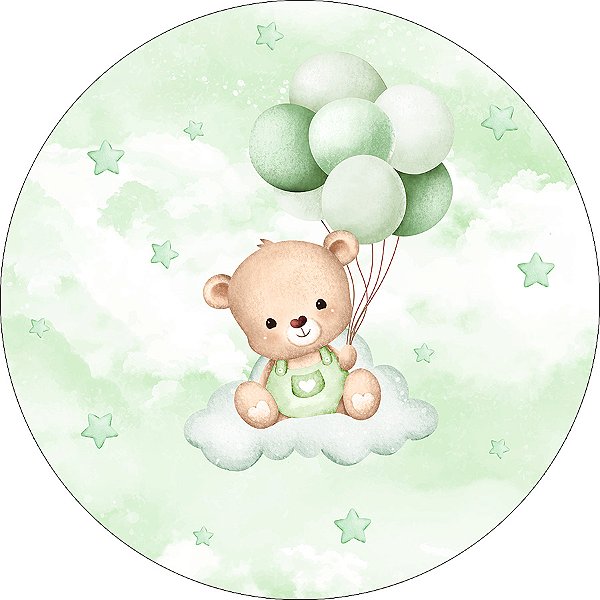 Painel De Festa Redondo 1,50x1,50 - Ursinho de Pelúcia Verde 097