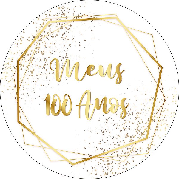 Painel De Festa Redondo 1,50x1,50 - Meus 100 Anos Geométrico Dourado 346