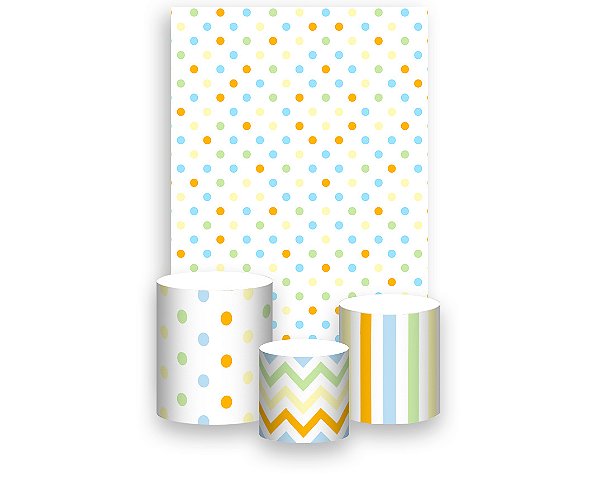 Painel De Festa Vertical 1,50 x 2,20 + Trio De Capas Cilindro - Poás Coloridas 055