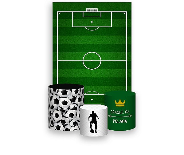 Painel De Festa Vertical 1,50 x 2,20 + Trio De Capas Cilindro - Campo de Futebol 023