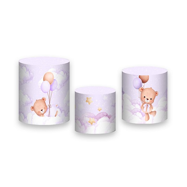 Trio De Capas De Cilindro - Ursinho Céu Lilás 081