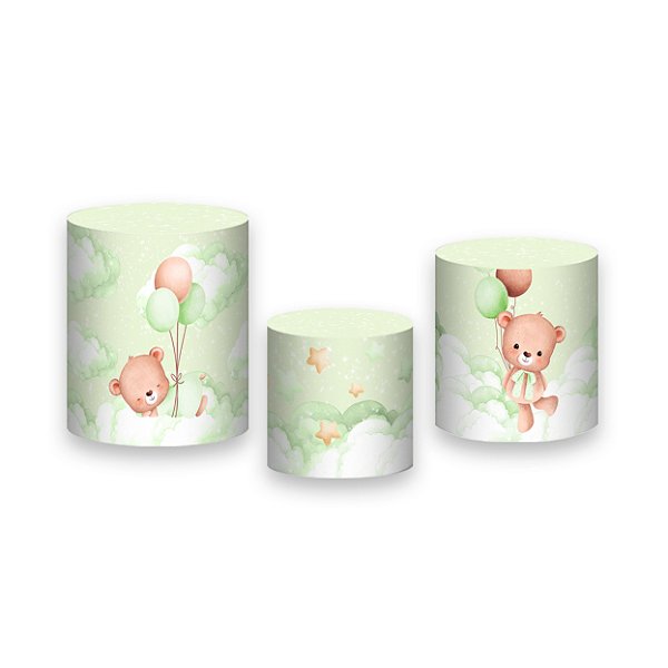 Trio De Capas De Cilindro - Ursinho Céu Verde 082