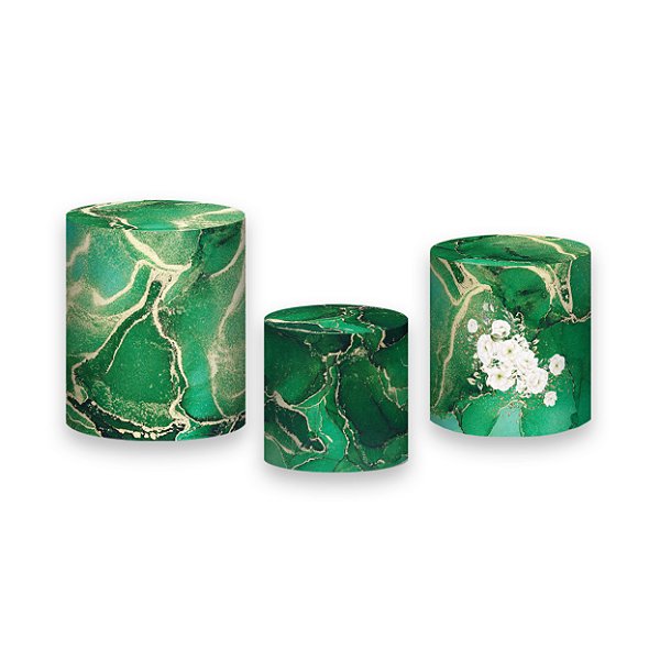 Trio De Capas De Cilindro - Efeito Mármore Verde Flor 096