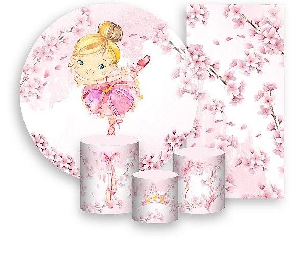 Painel De Festa + Trio De Capas Cilindro + Faixa Veste Fácil - Bailarina Loira Aquarela 016
