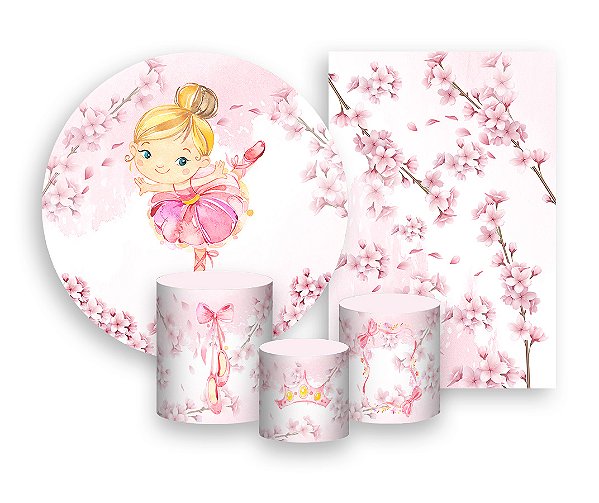 Kit 2 Painéis De Festa + Trio De Capas Cilindro - Bailarina Loira Aquarela 016