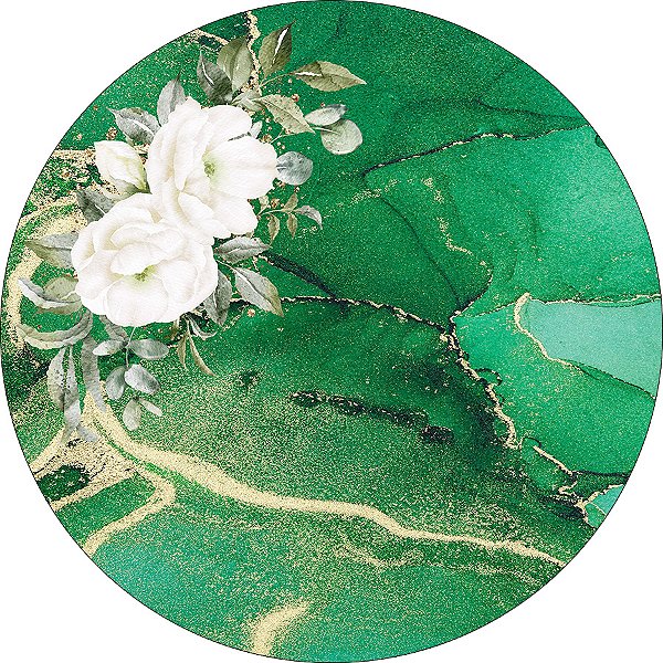 Painel De Festa Redondo 1,50x1,50 - Efeito Mármore Verde Flor 194