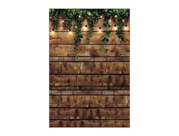 Painel De Festa Vertical 1,50 x 2,20 - Efeito Ripas de Madeira com Folhagens 016