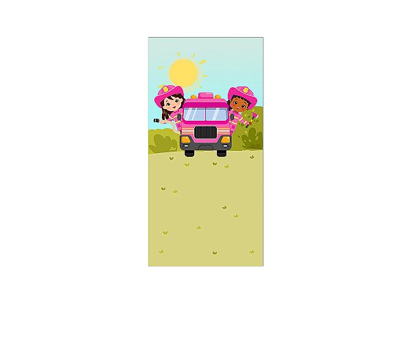 Painel De Festa Vertical 1,00x2,00 - Bombeira Cute Rosa 001
