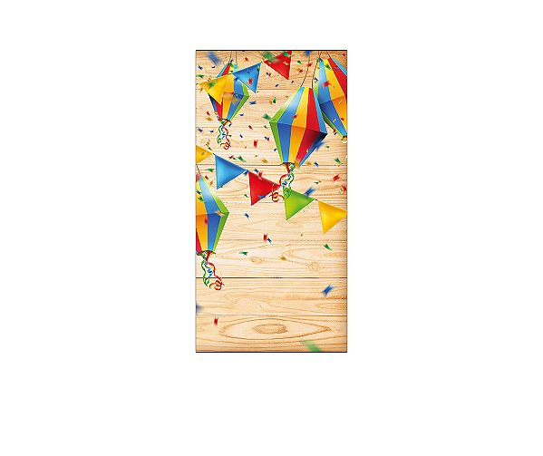 Painel De Festa Vertical 1,00 x 2,00 - Festa Junina Efeito Madeira com Bandeiras 029