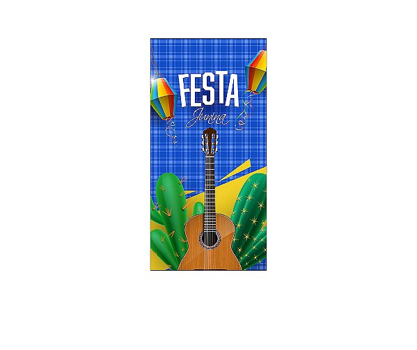 Painel De Festa Vertical 1,00 x 2,00 - Festa Junina Bandeiras Fundo Azul 030