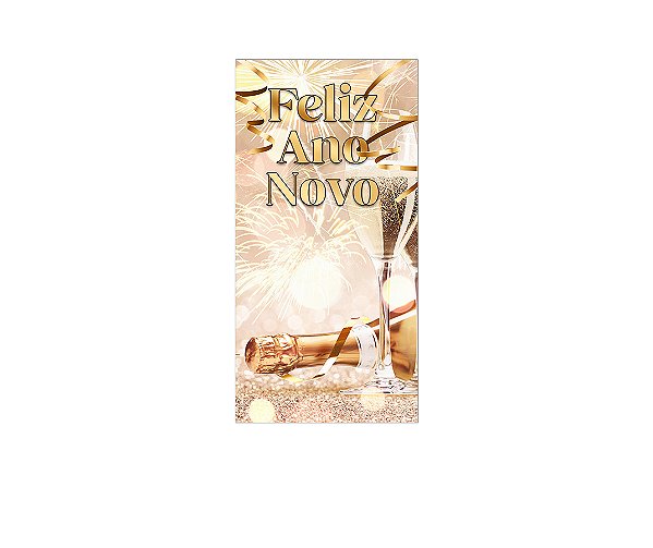 Painel De Festa Vertical 1,00 x 2,00 - Ano Novo Fogos Dourado 011