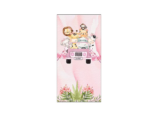Painel De Festa Vertical 1,00 x 2,00 - Animais Safari Rosa 005