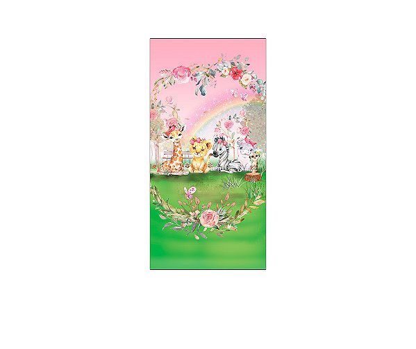 Painel De Festa Vertical 1,00 x 2,00 - Safari Rosa Aquarela 032