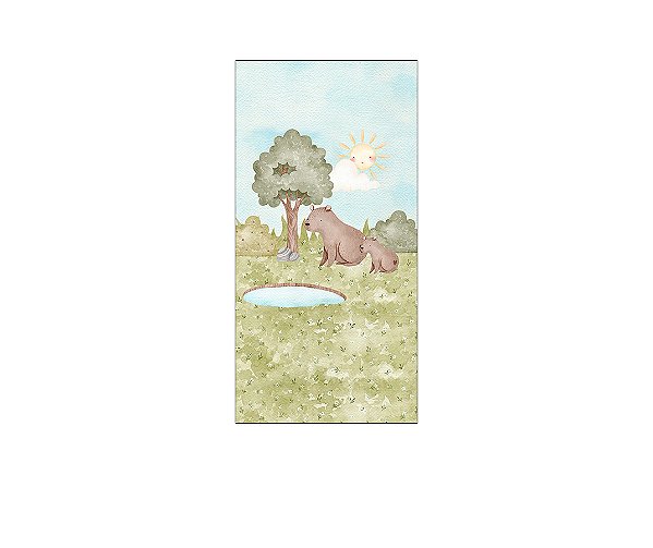 Painel De Festa Vertical 1,00 x 2,00 - Safari Capivara Aquarela 044