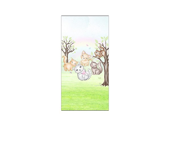 Painel De Festa Vertical 1,00 x 2,00 - Gatinhos no Jardim Aquarela 062