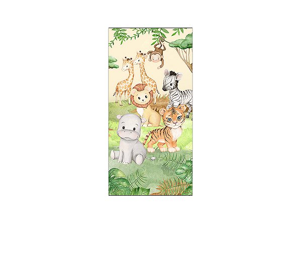 Painel De Festa Vertical 1,00 x 2,00 - Animais Safari Bege com Verde 074