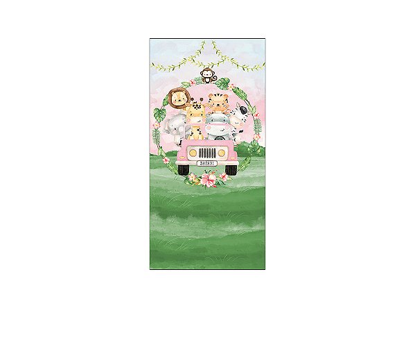 Painel De Festa Vertical 1,00 x 2,00 - Safari Aquarela com Flores 076