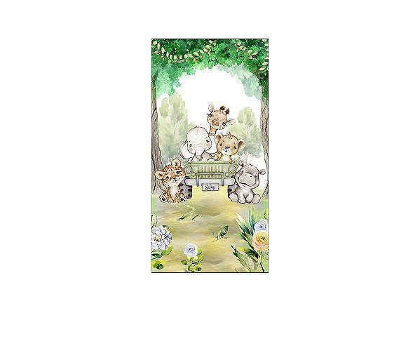 Painel De Festa Vertical 1,00 x 2,00 - Safari Animais Carro Verde 080
