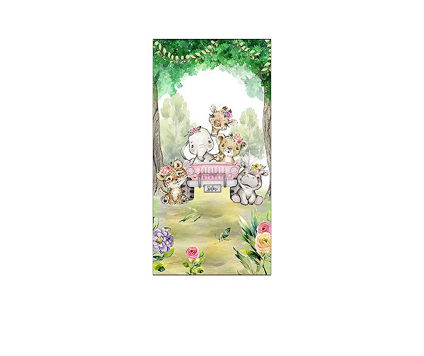 Painel De Festa Vertical 1,00 x 2,00 - Safari Animais Carro Rosa 081