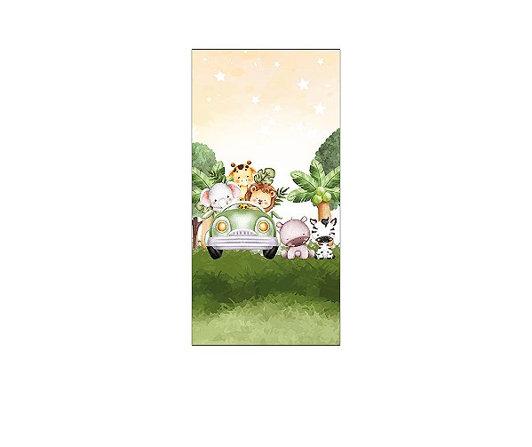 Painel De Festa Vertical 1,00 x 2,00 - Safari Aquarela Clean 084