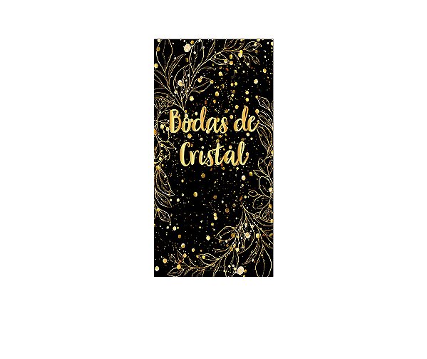 Painel De Festa Vertical 1,00 x 2,00 - Bodas de Cristal Efeito Brilhos Dourados 008
