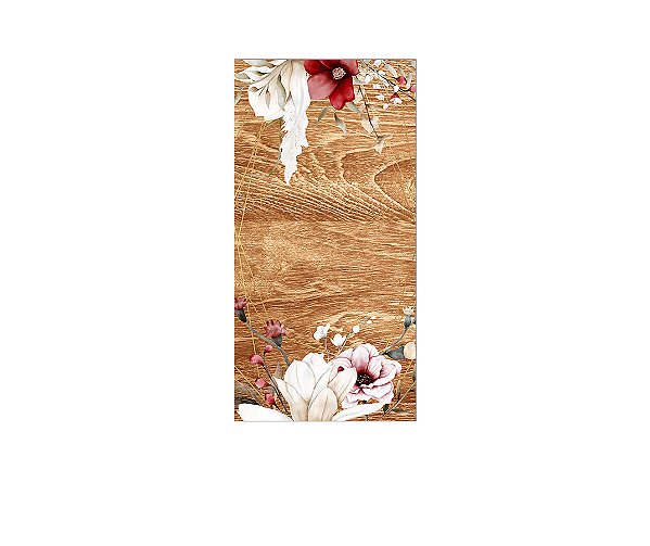 Painel De Festa Vertical 1,00 x 2,00 - Noivado Efeito Madeira com Flores 021